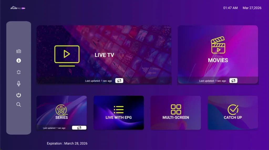 Interface Atlas Pro ONTV : Live TV, films, séries et catch-up