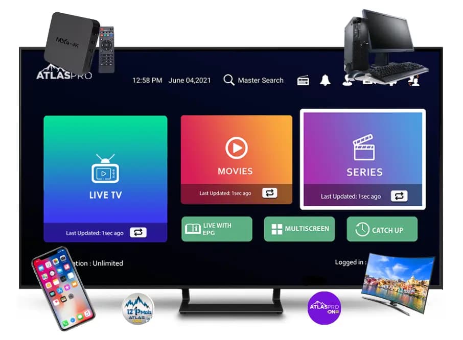 Atlas Pro ONTV compatible avec Smart TV, smartphone, ordinateur et box Android